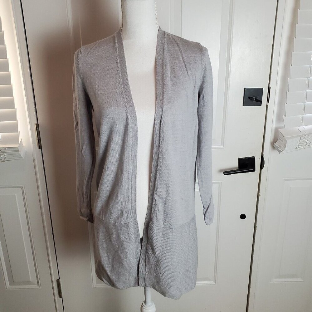 Talbots‎ Open Cardigan Sweater Womens SP Small Petite Gray Merino Wool Classic